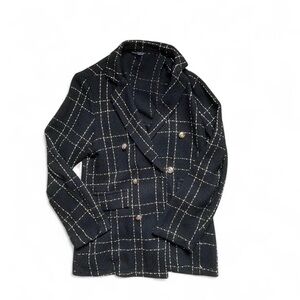 Tweed Unlined Tailored Blazer | Black and Gold | Size L